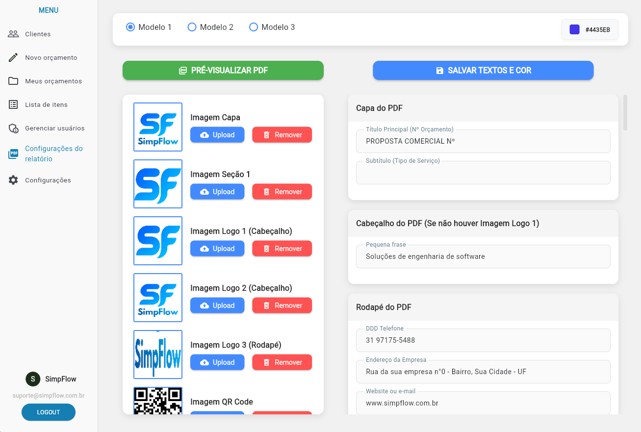 Configuração de PDF